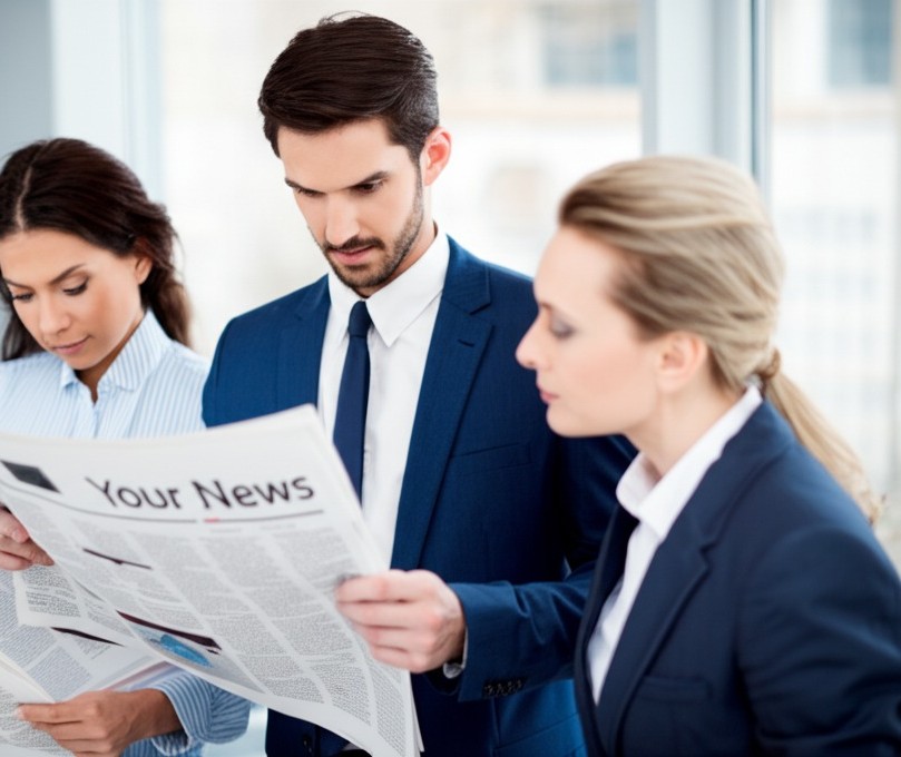 Business professionals reading a newspaper